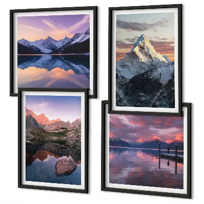 Mountain landscape wall art set featuring a mountain scenery background