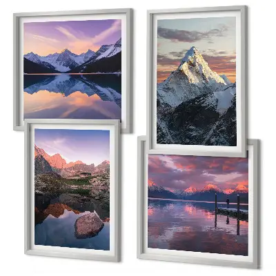 Mountain landscape wall art set featuring a mountain scenery background