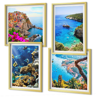 Set of 4 wall art pieces Seaside views, colorful houses