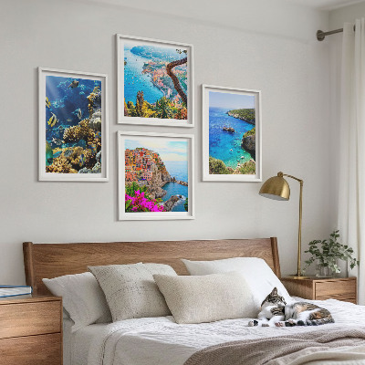 Set of 4 wall art pieces Seaside views, colorful houses