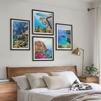Set of 4 wall art pieces Seaside views, colorful houses