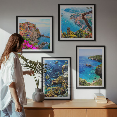Set of 4 wall art pieces Seaside views, colorful houses