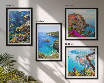 Set of 4 wall art pieces Seaside views, colorful houses