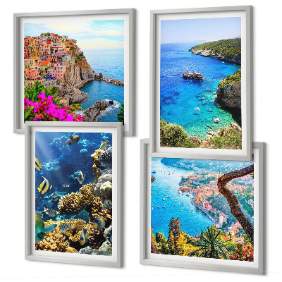 Set of 4 wall art pieces Seaside views, colorful houses
