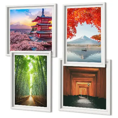 Multi-piece wall decor set featuring a Fuji torii gate in a Japanese bamboo forest