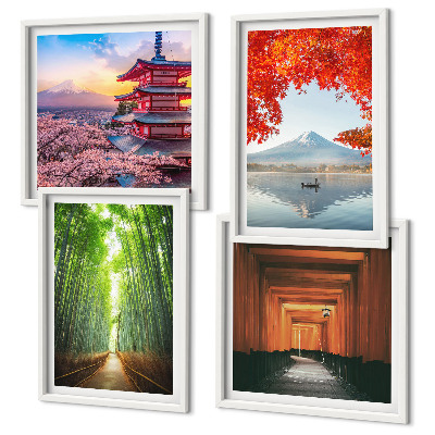 Multi-piece wall decor set Fuji torii bamboo forest Japan