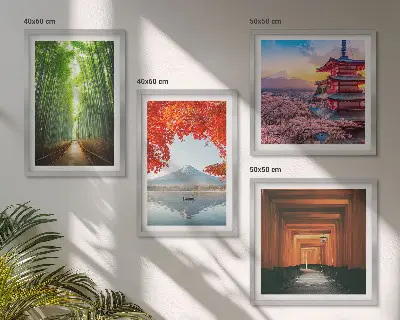 Multi-piece wall decor set featuring a Fuji torii gate in a Japanese bamboo forest