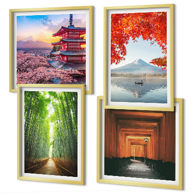 Multi-piece wall decor set Fuji torii bamboo forest Japan