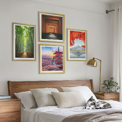 Multi-piece wall decor set Fuji torii bamboo forest Japan