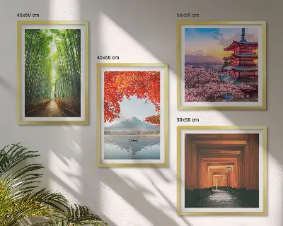 Multi-piece wall decor set featuring a Fuji torii gate in a Japanese bamboo forest