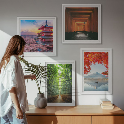 Multi-piece wall decor set Fuji torii bamboo forest Japan