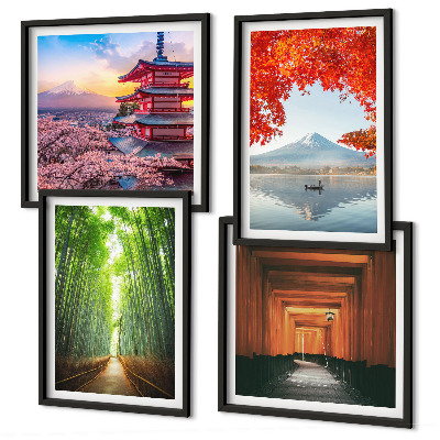 Multi-piece wall decor set Fuji torii bamboo forest Japan