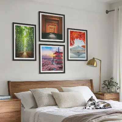 Multi-piece wall decor set featuring a Fuji torii gate in a Japanese bamboo forest