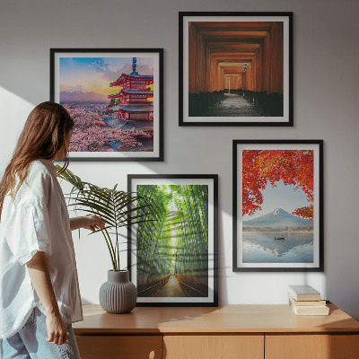 Multi-piece wall decor set Fuji torii bamboo forest Japan