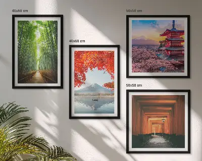 Multi-piece wall decor set featuring a Fuji torii gate in a Japanese bamboo forest
