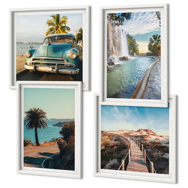 Wall art set Holiday palm trees waterfall