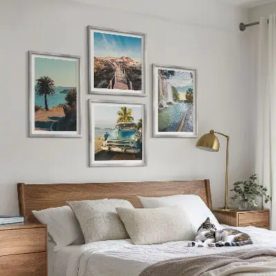Wall art set featuring holiday palm trees and a waterfall