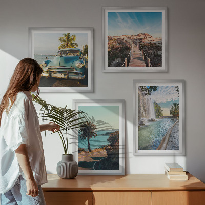 Wall art set Holiday palm trees waterfall