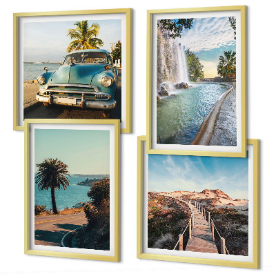 Wall art set Holiday palm trees waterfall