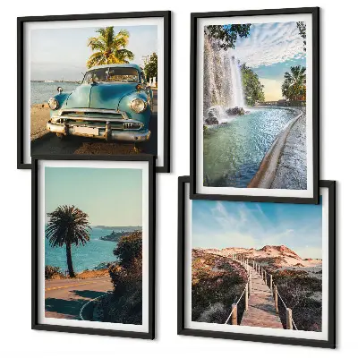 Wall art set featuring holiday palm trees and a waterfall