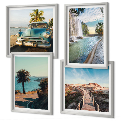 Wall art set Holiday palm trees waterfall