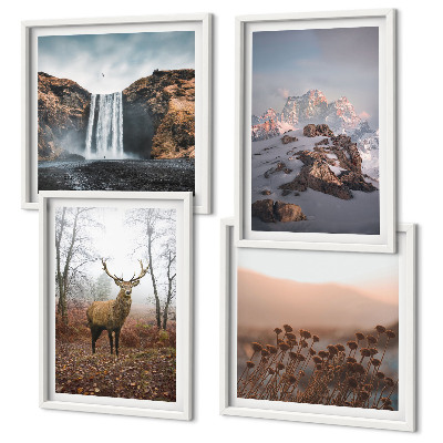 Set of 4 wall art pieces Wild landscapes mountains deer