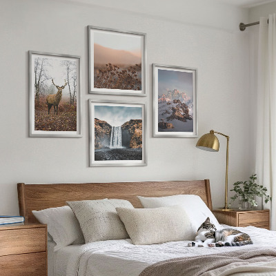 Set of 4 wall art pieces Wild landscapes mountains deer