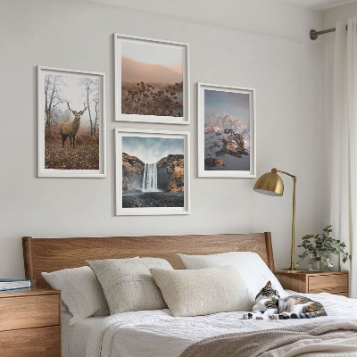 Set of 4 wall art pieces Wild landscapes mountains deer