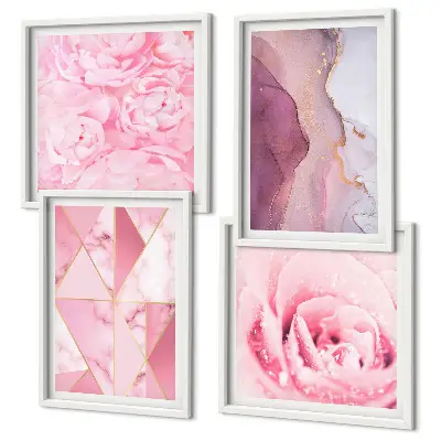 Pink Geometric Peonies wall art set 