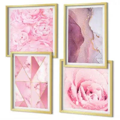 Pink Geometric Peonies wall art set 