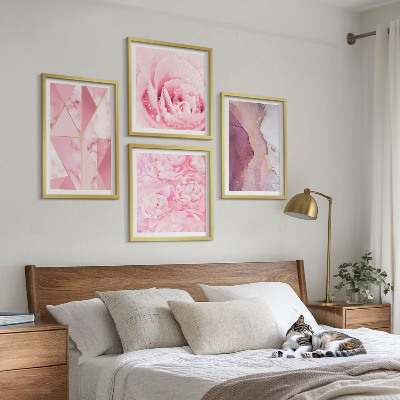 Wall art set Pink Geometric Peonies