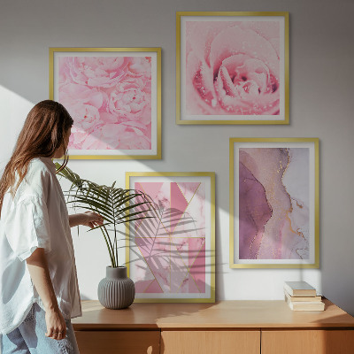 Wall art set Pink Geometric Peonies