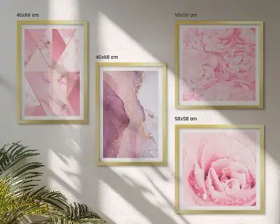 Pink Geometric Peonies wall art set 