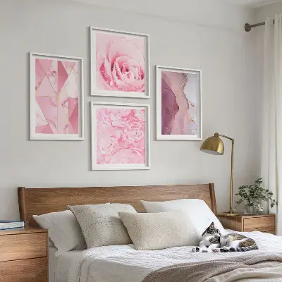 Pink Geometric Peonies wall art set 