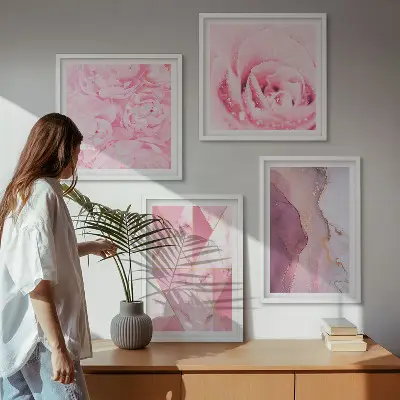 Pink Geometric Peonies wall art set 