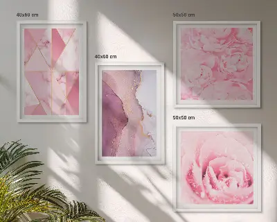 Pink Geometric Peonies wall art set 