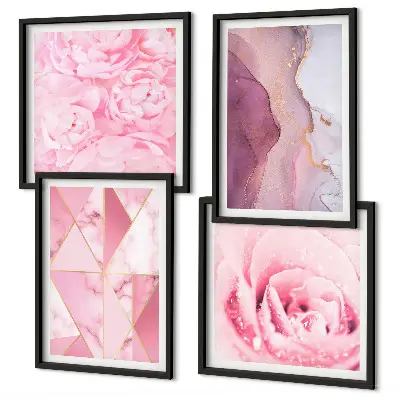 Pink Geometric Peonies wall art set 