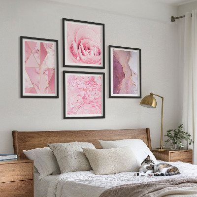Wall art set Pink Geometric Peonies