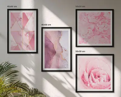 Pink Geometric Peonies wall art set 