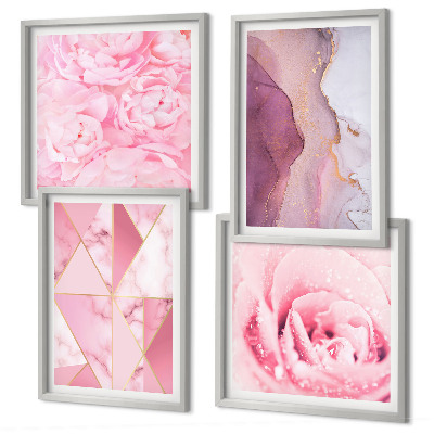 Wall art set Pink Geometric Peonies