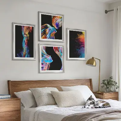 Set of 4 wall art pieces Colorful abstractions faces shapes