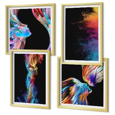 Set of 4 wall art pieces Colorful abstractions faces shapes