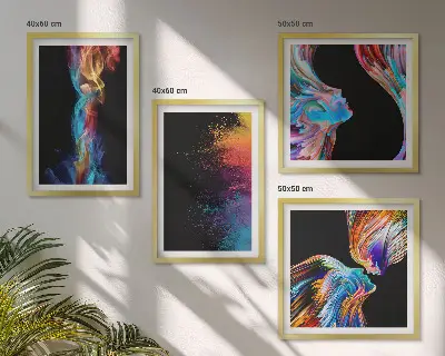 Set of 4 wall art pieces Colorful abstractions faces shapes