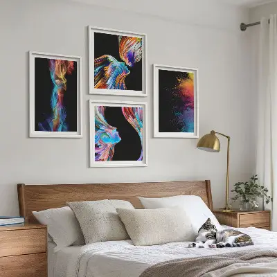 Set of 4 wall art pieces Colorful abstractions faces shapes