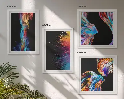 Set of 4 colorful abstract face wall art pieces featuring geometric shapes