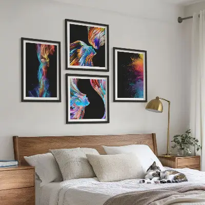Set of 4 wall art pieces Colorful abstractions faces shapes