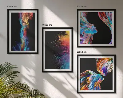 Set of 4 colorful abstract face wall art pieces featuring geometric shapes