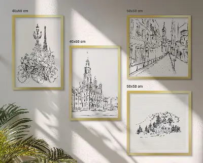 Set of 4 wall art pieces Simple drawings of city views