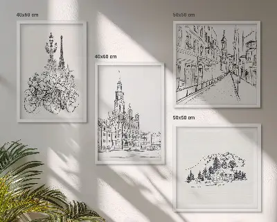 Set of 4 wall art pieces Simple drawings of city views