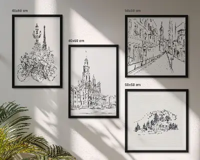 Set of 4 city view wall art prints simple drawings